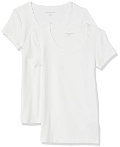 Amazon Essentials Women's Slim-Fit Cap-Sleeve Scoop Neck T-Shirt, Pack of 2, White, Medium