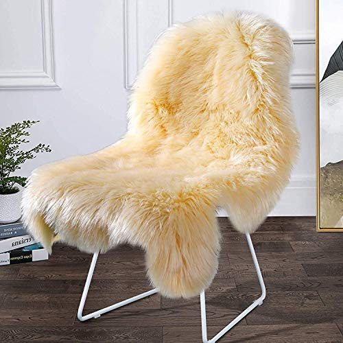 OKAYDA Premium Genuine Sheepskin Rug - Fluffy Natural Shaggy Fur Rug Carpet for Living Room/Bedroom | Ultra Soft Sheepskin Throw Sofa/Chair Cover - Beige, 2ft x 3ft