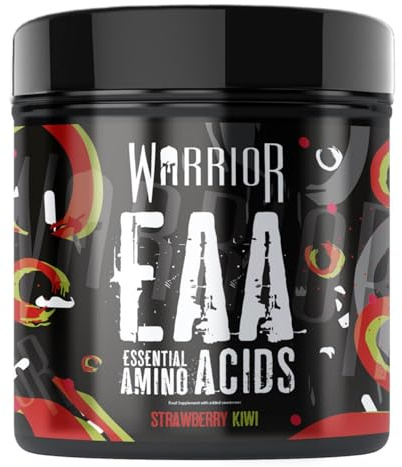 Aminoácidos Warrior EAA en polvo 360 g - 9 aminoácidos esenciales - Hidratación durante el entrenamiento - Suplemento nutricional para la recuperación - 30 raciones (Fresa y kiwi)