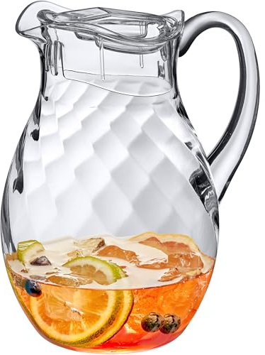 Amazing Abby - Bubbly Whirly - Plastic Pitcher (64 oz, 2 Quart), Clear Water Pitcher with Lid, Fridge Jug, BPA-Free, Shatter-Proof, Great for Iced Tea, Sangria, Lemonade, Juice, Milk, and More