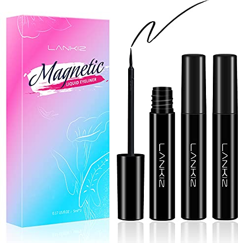 LANKIZ Magnetic Eyelash Glue, Lash Glue Liner for Lashes with 3 Packs, Strong Hold for Magnetic Lashes, Waterproof Smudge-Proof Quick Dry Long Lasting Eyeliner, Beginner Friendly, Black