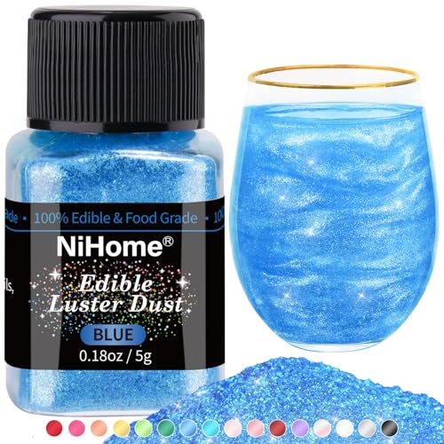NiHome Blue Metallic Edible Lustre Dust for Cakes and Drinks, 5 g | Shimmering Food Decoration Powder for Cakes, Desserts and Beverages, Ideal for Baking, Parties and Special Occasions