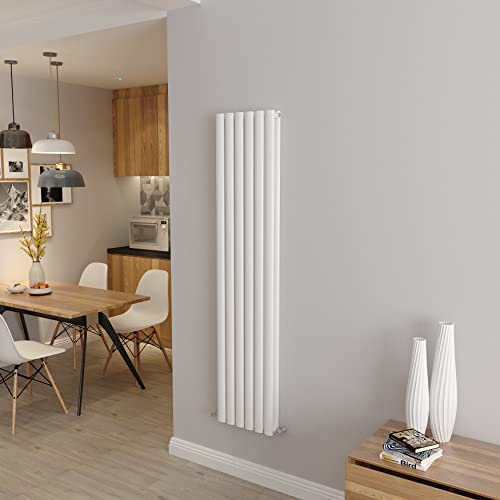 White Vertical Radiator Oval Double Panel Designer Tall Radiators 1600x354mm Central Heating Radiators