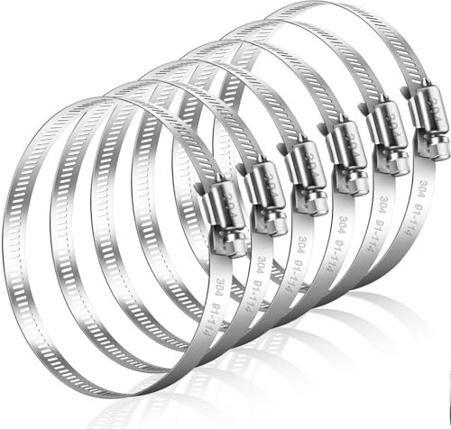 Caianwin 6 Stück 91-114mm Schlauchschellen Groß Edelstahl Rohrschellen Einstellbare Schellen für Abluftschlauch, Trocknerbelüftungen, Schläuchen,Rohren