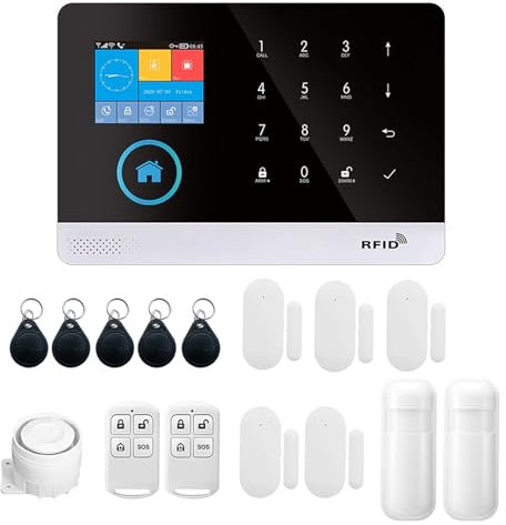 Swokely WIFI + GSM System di sicurezza allarme con composizione automatica, Kit da 16 pezzi per System di allarme di sicurezza antifurto per casa intelligente wireless LCD da 2.4 pollici