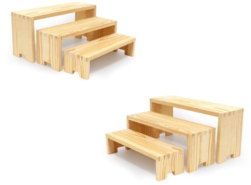 Yikaroeli Display trähöjare trästativ – 3 nivåer trähöjare dekorativ rektangulär, 2 set 6-delad display muffinsställ arrangerar och visar upp dina favoritartiklar (natur)