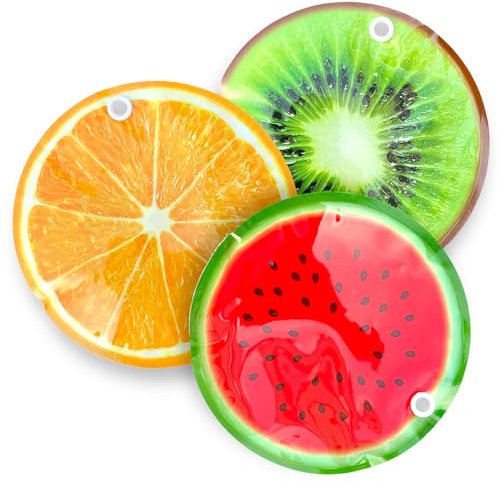 MIJOMA 3-teiliges Set Kühlpad Kühlakku Kühkissen mit Früchte-Print, Ø 16 cm - Perfekt für Sommer, Barbecue, Picknick & Gastgeschenke - Lebensmittelechter Kunststoff