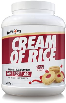 Per4m Protein Cream of Rice | Easy-to-Digest Complex Carbohydrate | Gluten-Free, Plant-Based Smooth Rice Porridge | Ideal Pre Post-Workout (2kg, Jammy Biscuit)