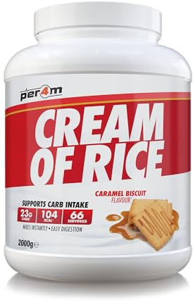 Per4m Protein Cream of Rice | Easy-to-Digest Complex Carbohydrate | Gluten-Free, Plant-Based Smooth Rice Porridge | Ideal Pre Post-Workout (2kg, Caramel Biscuit)
