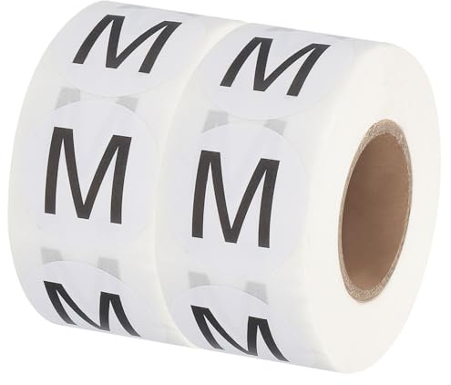 PATIKIL Lettre M Étiquettes d'Inventaire, 1 Pouce Autocollants de Lettres Capitales, Ronds et Auto-Adhésifs (2Rouleau/Total 1000Pcs) pour Bureau, Stockage