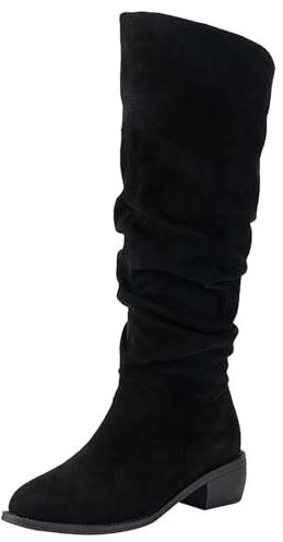 Yekdmxop Bottes Femmes Mollet Large Bottes Hautes Au-dessus du Genou Sans Talon Tige Hydrofuge Bottes Hautes À Talons Offre Bottes De Combat Mode Hiver Printemps, Noir , 38 EU