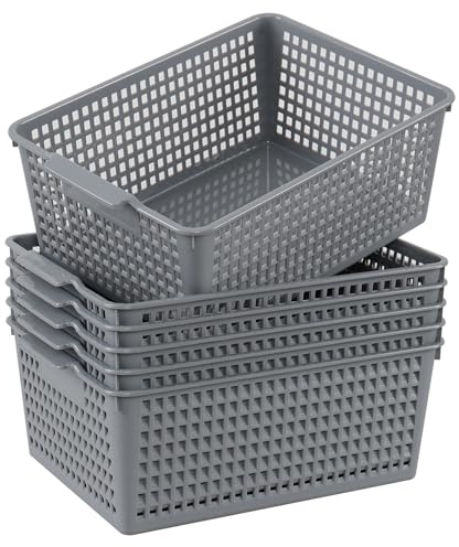 Loiycg Plastic Kitchen Storage Basket, Grey Cupboard Baskets, 6-Packs