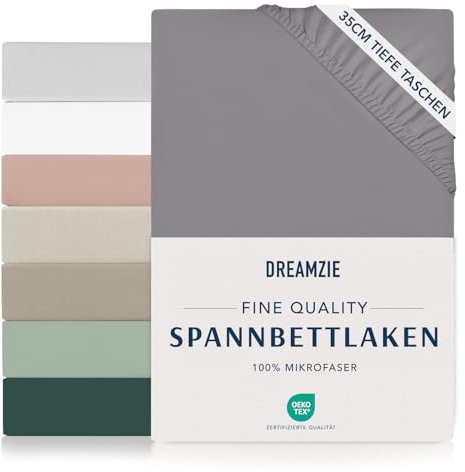 Dreamzie Spannbettlaken 120x200cm - 35 cm Tiefe Tasche - 100% Mikrofaser Bettlaken - Anthrazit, Schadstoffgeprüft(Oeko TEX), Bettlaken mit Gummizug