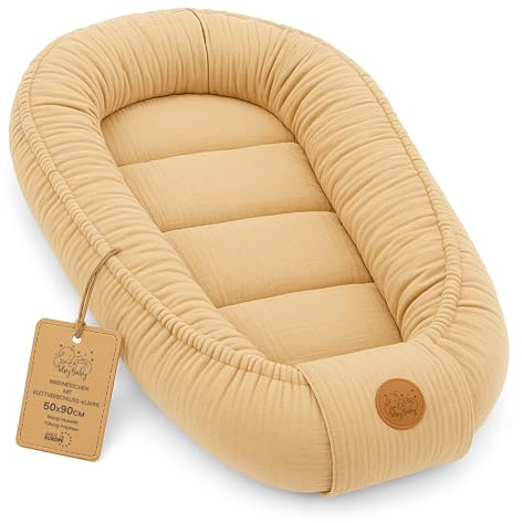 Mousseline Réducteur de Lit Bébé 90x50cm en Coton Cocon polyvalent pour Nid d'Ange Couffin et Naissance pratique et léger idéal pour le transport parfait pour filles et garçons Beige