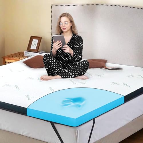 MKS.® Topper 90 x 200 cm, altezza 3, spessore 7 cm, in schiuma gel memory foam antiscivolo, con rivestimento in bambù, coprimaterasso viscoelastico, con rivestimento rimovibile e lavabile
