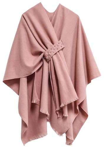 Miaikvs Poncho da donna reversibile oversize scialli elegante lavorato a maglia mantello coperta anteriore avvolgere cardigan sciarpa cappotto per primavera autunno, Pesca 2, Taglia unica