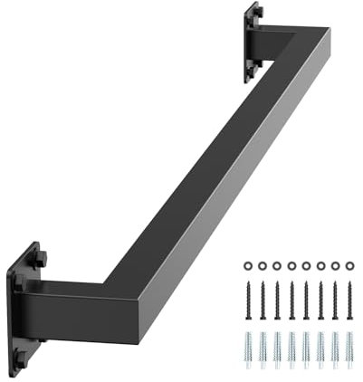 VEVOR Wall Mounted Stair Handrail, 1215mm Black Iron Staircase Handrail Indoor, 113kg Load Capacity, Industrial Railing Hand Rail for Steps, Square Tube for Loft Porch Deck, 2 Sections