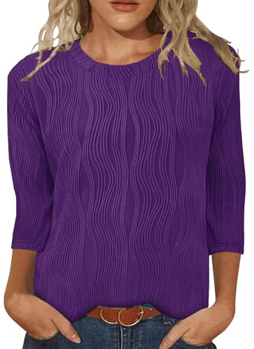 Gemulate Trending Clothes for Women Ladies Tops and Blouses 3/4 Sleeve Office Blouses Casual Business Holiday Tshirts Womens Dressy Outfits Dark Purple L