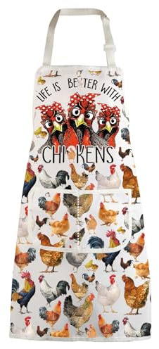 WZMPA Chicken Farm Kitchen Apron With Pockets Chicken Farmer Gift Better With Chickens Chef Aporn Chicken Merch (better with Chickens Ap)