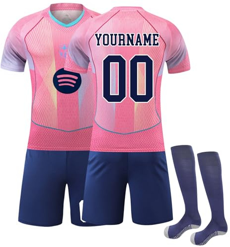 Generico Maglia da Calcio per Bambini, Barcellona Maglie da Calcio per Ragazzi, Magliette Pantaloncini e Calzettoni Personalizzata con Il Tuo Nome e Numero