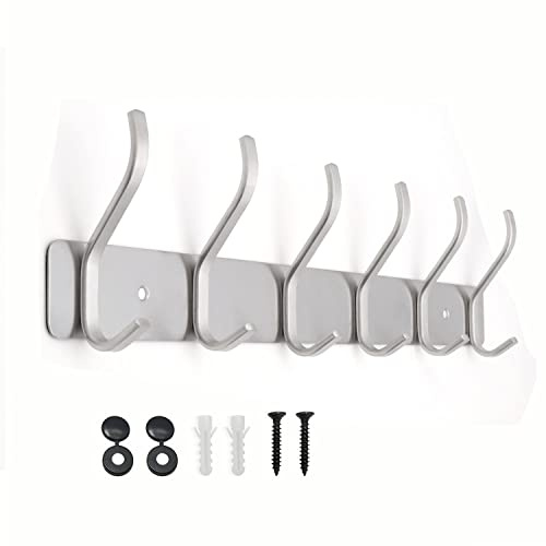 AJLTPA Hakenleiste Kleiderhaken Wand mit 6 Haken, Garderobenhaken Edelstahl, Garderobe Garderobenleiste Wandgarderobe für Schlafzimmer Bad Küche (Silber, 6 Haken)