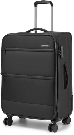 British Traveller Erweiterbarer Mittelgroß Koffer, 68L Stoff Reisekoffer mit Volumenerweiterung, 4 Rollen Koffer Trolley mit TSA Schloss,68.5x44x28.5 cm (Schwarz)