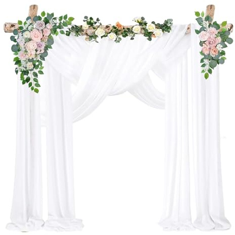 2 Packs Hochzeit Vorhang Hochzeitsbogen, Weiß Querbehang Gardine 75cmx600cm Stoff Traubogen für Hochzeit Torbogen,Zeremonie,Fotografie,Party