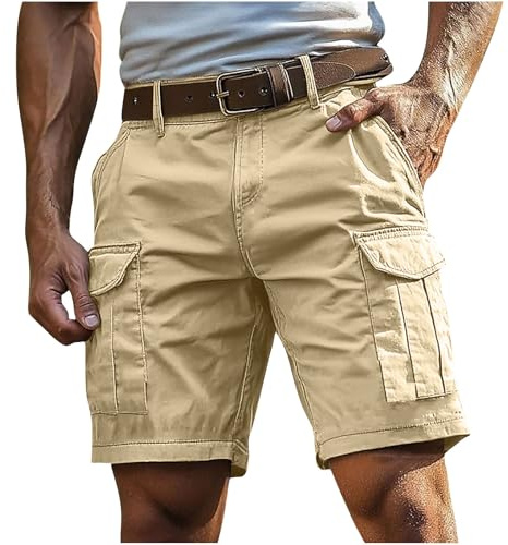 Générique Short Homme Cargo Décontracté Coupe Ample Uni Poches Latérales Fonctionnelles Fermeture Bouton Passants Ceinture Port Quotidien Loisirs Voyage