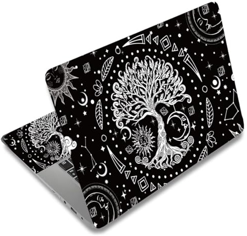 SUPERDANT 3 Pcs Autocollant Ordinateur Portable Arbre de Vie Soleil Lune Vinyl Amovible Résistant aux Rayures Kit Habillage pour 12 13 14 15 15.6 Pouces 27x38 cm