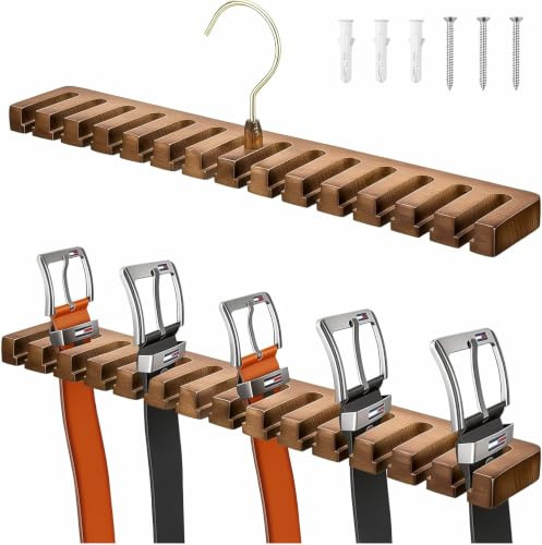 Eulihent Organizador de Cinturones, Portalinturones de Madera, Almacenamiento para Cinturones, Giratorio 360° con 14 Ranuras para Cinturones y Corbatas, Ahorra Espacio en El Armario
