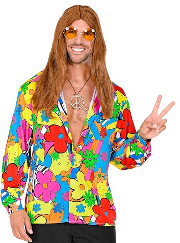 W WIDMANN MILANO Party Fashion - Camisa Hippie, Hipster, Flower Power, Traje años 60, Disfraces Carnaval