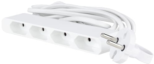 REV Eurosteckdosenleiste - Steckdosenleiste 4-Fach, 3M Zuleitung, extraflache Bauform mit Flexibler Bügellasche, weiß