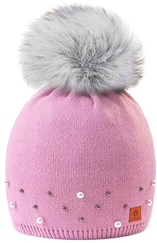 MFAZ Morefaz Ltd Flicka vinter mössa beanie barn stor pom pom stil barn SKI snowboard