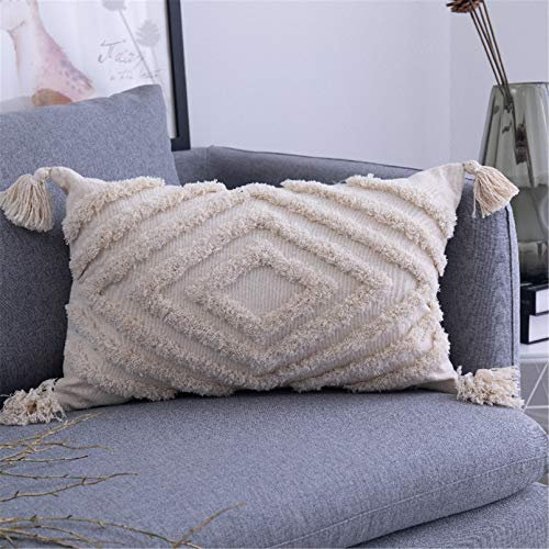 SWECOMZE 1 Stück Boho Kissenbezug Kissen Baumwolle Dekokissen Marokko getuftete Kissenbezüge für Sofa Schlafzimmer Wohnzimmer (A,30x50cm)
