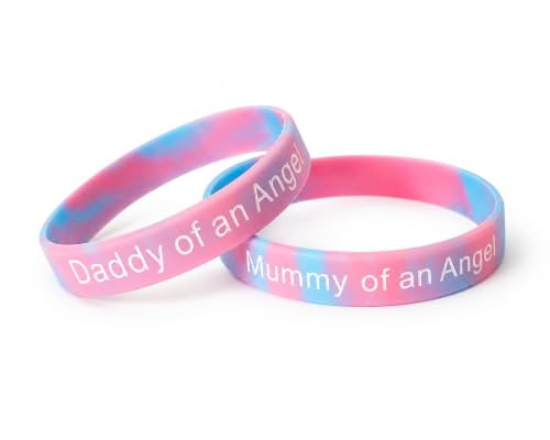 Medical ID Me Juego de 2 pulseras de memoria para mamá y papá de un ángel, pulseras de memoria para bebé, pérdida de SIDS y aborto espontáneo, banda de silicona con efecto mármol, 20 cm, Silicona