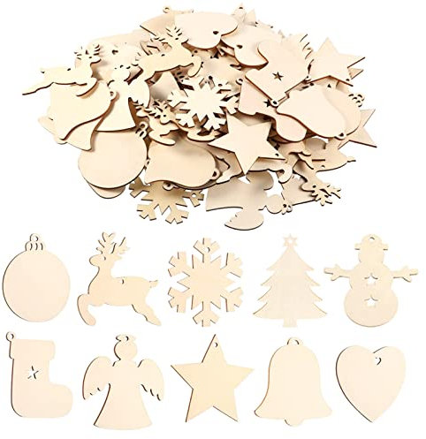 100PCS Christmas Wooden Ornaments Wooden Baubles Wood Slices Christmas Hanging Embellishments Christmas Tree Hanging Ornaments for Christmas DIY Crafts Xmas Tree Decoration