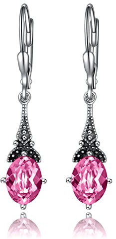 AOBOCO Vintage Tropfen Ohrringe Silber 925 hängend mit Kristall Jugendstil Schmuck für Damen Mädchen (K-Rosa)