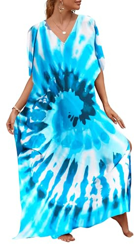 Robe de Plage Caftan Femmes Grande Taille Kaftan Maxi Longue Tunique Bohème Boho Eté Djellaba Femme Kimono Tourbillons Bleus