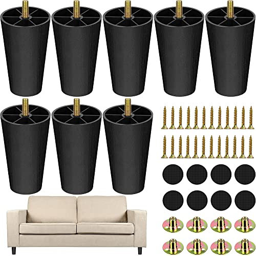 TURSTIN Plastic Furniture Legs with M8 T-nuts Screws Tapered Sofa Couch and Chair Legs Replacement Furniture Legs for DIY Projects Sofas Coffee Tables Dressers Beds (8, 4inch)