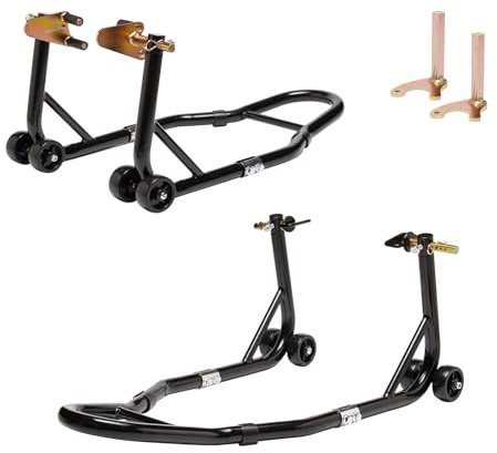 HILAKE Motorcycle Stand Front Rear Wheel Lift Combo Swingarm Spool Peddock Stands for Yamaha Honda Kawasaki Suzuki U+L Black