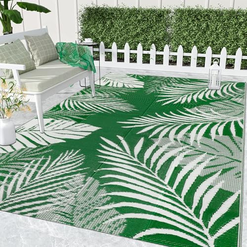 Cekene Utomhusmattor för trädgård, vattentät, 150 x 245 cm, grön, vändbar, plast, trädgårdsmatta, UV-beständig, utomhusmatta, för utomhusbruk, BBQ, däck, balkong, veranda