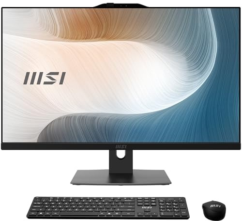 MSI Modern AM272P 1M-814FR PC Tout-en-Un - 27 FHD IPS, Intel Core 7 150U, 16 Go DDR5, SSD 1 to NVMe, WiFi 6E, Webcam et Haut-parleurs intégrés, Clavier et Souris sans Fil, Windows 11 Pro - Noir