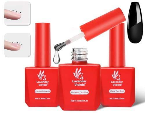 15ml x 3 Gel Nagellack Set mit Überlack Matte Top Coat No Wipe Top Coat 5-in-1 Builder Gel Strengthener Base Coat Nails Extensions Nail Glue Build Up Manicure Soak Off UV LED A100A102A104