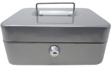 Caisse à monnaie en métal - Argenté - 200 x 160 x 90 mm - Espace de rangement sûr pour l'argent liquide et les objets de valeur