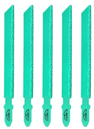 LEKOMESH Diamant Lames Scie Sauteuse - 5pcs 100mm Lame de Scie pour Droit ou Courbé Disque de Coupe Fibre de Verre Marbre Plastique Bois Placoplâtre, T Tige Grit 46