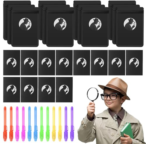 OSDUE Bambini Giocattolo Detective, 36 Pezzi Detective Set per Bambini, Penne Invisibili con Ingranditori Giocattolo e Quaderni, per Il Gioco di Ruolo Detective (36 Pezzi)