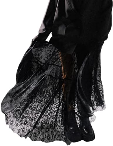 Perbai Jupe sexy en dentelle transparente pour femme - Taille haute - Motif floral brodé - À volants - Ligne A - Longue jupe de plage maxi, noir, Taille M