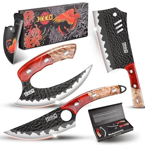JIKKO Phoenix - Set di 3 coltelli da cucina giapponesi in acciaio di alta qualità, set di coltelli professionali giapponesi da chef con confezione regalo