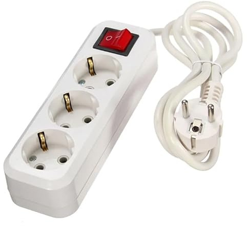 Regleta de 3 vías con Interruptor, 1,5 m, 3G, 1,5 mm², Blanca - Ideal para conectar múltiples Dispositivos con Seguridad.