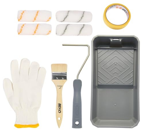 Tahbarshi Paint Roller Set 9 Pcs Small Paint Rollers 4 inch Mini Microfiber Velour Rollers Sleeves Roller Tray Paint Brush for Painting Cabinets and Doors